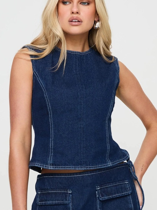 Lioness Tops - Princess Polly Lioness Countryside Top Dark Indigo Denim Sleeveless Top
